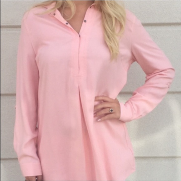 Tyler Boe Tina Silk Peach Blush Pink Tunic Blouse - L - Picture 10 of 10
